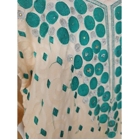 Vintage Cultural Kurta Sheath Floral Pink Green Sheath Indian Dress Sz Small - Picture 3 of 10